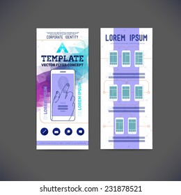 Abstract vector template flat design, flyer brochure, Web sites, page, leaflet, with colorful geometric triangular backgrounds, icons phone, logo and text separately for you.