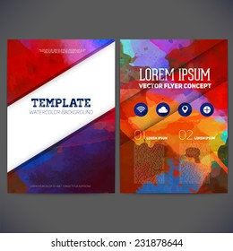 Abstract vector template flat design, flyer brochure, Web sites, page, leaflet, with colorful watercolor backgrounds, icons, logo and text separately for you.