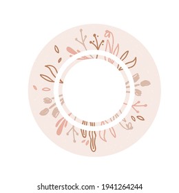 Plantilla vector abstracta con marco floral con hojas en tonos pastel beige y rosa como fondo para el contenido de tus medios sociales y pancartas o folletos. Aislado con espacio vacío para el texto.