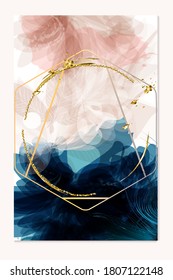 Abstract vector template in floral style deep blue and soft pink colors for wedding invitations