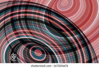 Abstract vector template with futuristic multicolored wire frame geometric shapes. 3D mesh digital science model concept. Web technology design. Wavy lines and grid texture. Optical art  pattern.