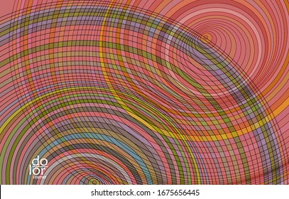 Abstract vector template with futuristic multicolored wire frame geometric shapes. 3D mesh digital science model concept. Web technology design. Wavy lines and grid texture. Optical art  pattern.