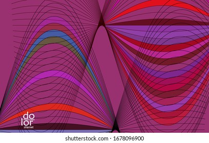Abstract vector template with futuristic multicolored wire frame geometric shapes. 3D mesh digital science model concept. Web technology design. Wavy lines and grid texture. Optical art  pattern.