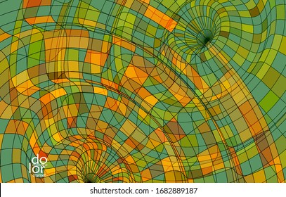 Plantilla vectorial abstracta con formas geométricas futuristas de armazón de alambre multicolor. Concepto de modelo de ciencia digital en malla 3D. Diseño de tecnología web. Líneas onduladas y textura de rejilla. Patrón de arte óptico.