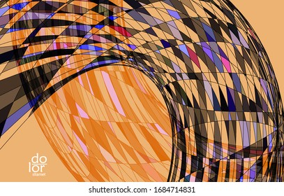 Abstract vector template with futuristic multicolored wire frame geometric shapes. 3D mesh digital science model concept. Web technology design. Wavy lines and grid texture. Optical art  pattern.