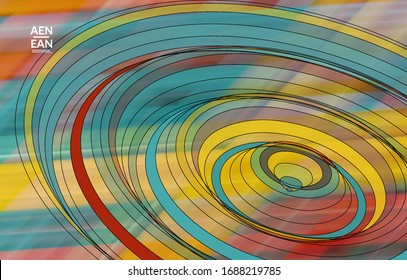 Plantilla vectorial abstracta con formas geométricas futuristas de armazón de alambre multicolor. Concepto de modelo de ciencia digital en malla 3D. Diseño de portada de tecnología web. Líneas onduladas y textura de rejilla. Patrón de arte óptico
