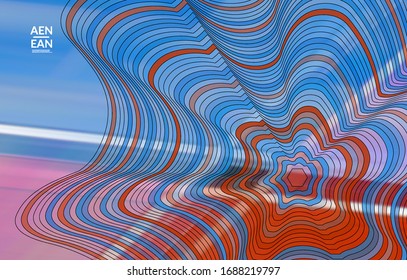 Plantilla vectorial abstracta con formas geométricas futuristas de armazón de alambre multicolor. Concepto de modelo de ciencia digital en malla 3D. Diseño de portada de tecnología web. Líneas onduladas y textura de rejilla. Patrón de arte óptico