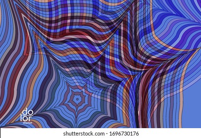 Abstract vector template with futuristic multicolored wire frame geometric shapes. 3D mesh digital science model concept. Web technology design. Wavy lines and grid texture. Optical art  pattern.