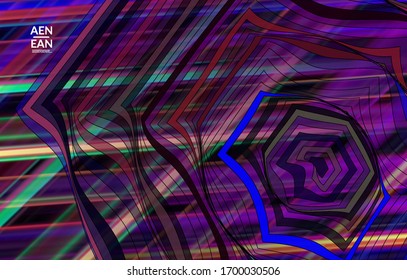 Abstract vector template with futuristic multicolored wire frame geometric shapes. 3D mesh digital science model concept. Web technology cover design. Wavy lines and grid texture. Optical art pattern