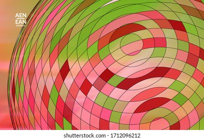 Abstract vector template with futuristic multicolored wire frame geometric shapes. 3D mesh digital science model concept. Web technology cover design. Wavy lines and grid texture. Optical art pattern