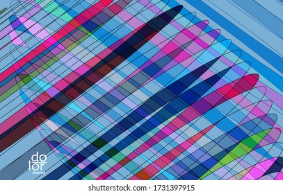 Plantilla de vector abstracto con formas geométricas futuristas multicolores de marco de alambre. concepto de modelo de ciencia digital en malla 3D. Diseño de tecnología web. Líneas onduladas y textura de cuadrícula. Patrón de arte óptico.