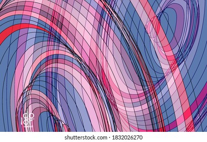 Abstract vector template with futuristic multicolored wire frame geometric shapes. 3D mesh digital science model concept. Web technology design. Wavy lines and grid texture. Optical art  pattern.