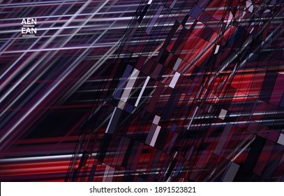 Abstract vector template with futuristic multicolored wire frame geometric shapes. 3D mesh digital science model concept. Web technology cover design. Wavy lines and grid texture. Optical art pattern