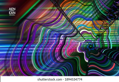 Abstract vector template with futuristic multicolored wire frame geometric shapes. 3D mesh digital science model concept. Web technology cover design. Wavy lines and grid texture. Optical art pattern