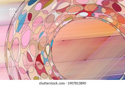 Abstrakte Vektorvorlage mit futuristischen, mehrfarbigen Drahtrahmen-geometrischen Formen. 3D-Mesh-Digital-Science-Modell-Konzept. Design der Webtechnologie Wavy Linien und Gitterstruktur. Optisches Kunstmuster