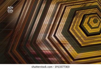 Abstract vector template with futuristic multicolored wire frame. geometric concentric hexagon shapes. 3D mesh digital science model concept. Web technology cover design. Wavy lines and grid texture. Optical art pattern