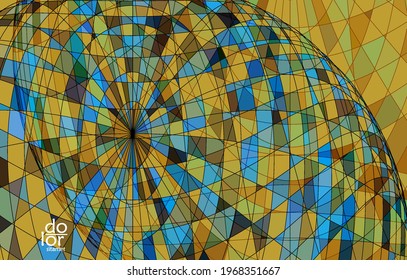 Abstract vector template with futuristic multicolored wire frame geometric shapes. 3D mesh digital science model concept. Web technology design. Wavy lines and grid texture. Optical art  pattern.
