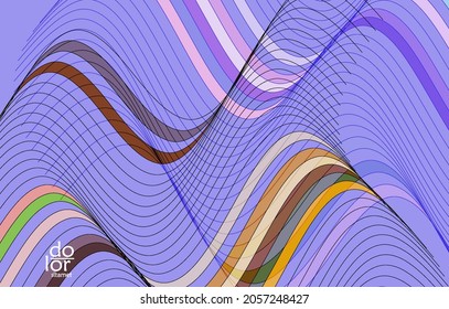 Plantilla de vector abstracto con formas geométricas futuristas multicolores de marco de alambre. concepto de modelo de ciencia digital en malla 3D. Diseño de tecnología web. Líneas onduladas y textura de cuadrícula. Patrón de arte óptico.