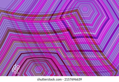 Abstract vector template with futuristic multicolored wire frame geometric shapes. 3D mesh digital science model concept. Web technology design. Wavy lines and grid texture. Optical art  pattern.