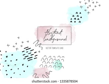 Abstract vector template. Hand drawn texture and watercolor. Trendy graphic design for card, banner, poster, cover. Creative art illustration. Pink and blue background. Gentle pastel colors.