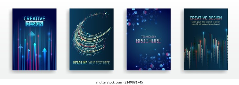 Abstract vector template in hi-tech style. Modern cover design using tech elements and data visualization. Futuristic layout for presentation, poster, leaflet, annual report, a4 size.