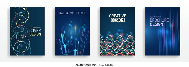 Abstract vector template in hi-tech style. Modern cover design using tech elements and data visualization. Futuristic layout for presentation, poster, leaflet, annual report, a4 size.