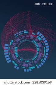 Abstract vector template in hi-tech style. Modern cover design using tech elements and data visualization. Futuristic layout for presentation, poster, leaflet, annual report, a4 size.