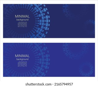 Abstract vector template of a long banner for social networks. Minimal BLUE gradient background with halftone circles RECTANGLES