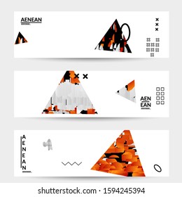 Abstract vector templates with geometric shapes filled with bright colored stripes. Digital hi tech visualization as global information design for marketing technology. Bid data industrial analyses.