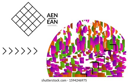 Abstract vector templates with geometric shapes filled with bright colored stripes. Digital hi tech visualization as global information design for marketing technology. Bid data industrial analyses.