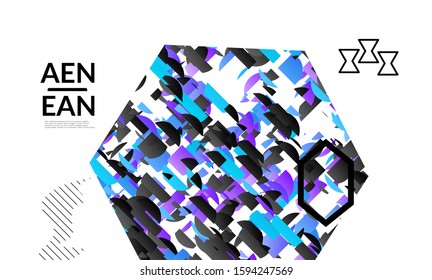 Abstract vector templates with geometric shapes filled with bright colored stripes. Digital hi tech visualization as global information design for marketing technology. Bid data industrial analyses.