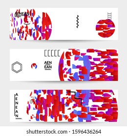 Abstract vector templates with geometric shapes filled with bright colored stripes. Digital hi tech visualization as global information design for marketing technology. Bid data industrial analyses.