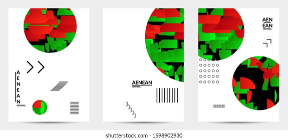 Abstract vector templates with geometric shapes filled with bright colored stripes. Digital hi tech visualization as global information design for marketing technology. Bid data industrial analyses.