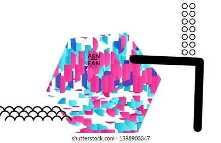 Abstract vector templates with geometric shapes filled with bright colored stripes. Digital hi tech visualization as global information design for marketing technology. Bid data industrial analyses.