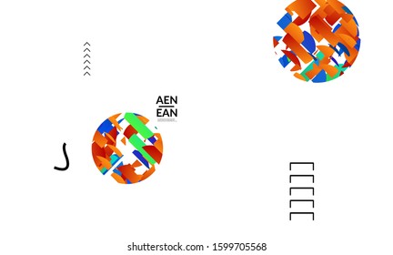 Abstract vector templates with geometric shapes filled with bright colored stripes. Digital hi tech visualization as global information design for marketing technology. Bid data industrial analyses.
