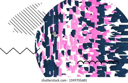 Abstract vector templates with geometric shapes filled with bright colored stripes. Digital hi tech visualization as global information design for marketing technology. Bid data industrial analyses.
