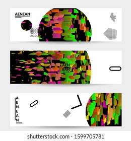 Abstract vector templates with geometric shapes filled with bright colored stripes. Digital hi tech visualization as global information design for marketing technology. Bid data industrial analyses.