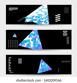 Abstract vector templates with geometric shapes filled with bright colored stripes. Digital hi tech visualization as global information design for marketing technology. Bid data industrial analyses.