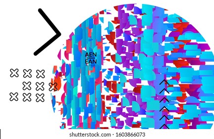 Abstract vector templates with geometric shapes filled with bright colored stripes. Digital hi tech visualization as global information design for marketing technology. Bid data industrial analyses.