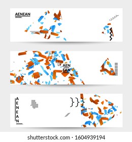 Abstract vector templates with geometric shapes filled with bright colored stripes. Digital hi tech visualization as global information design for marketing technology. Bid data industrial analyses.