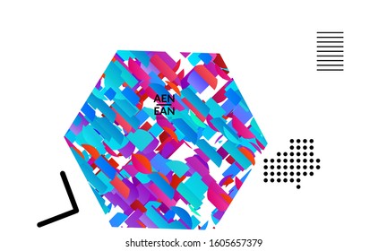 Abstract vector templates with geometric shapes filled with bright colored stripes. Digital hi tech visualization as global information design for marketing technology. Bid data industrial analyses.