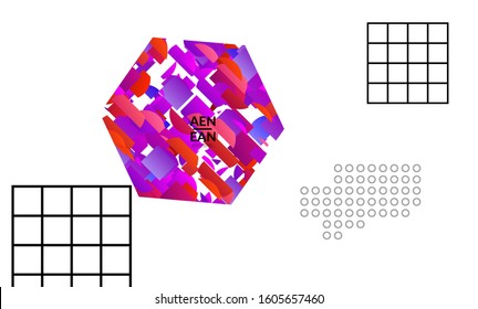 Abstract vector templates with geometric shapes filled with bright colored stripes. Digital hi tech visualization as global information design for marketing technology. Bid data industrial analyses.