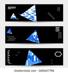 Abstract vector templates with geometric shapes filled with bright colored stripes. Digital hi tech visualization as global information design for marketing technology. Bid data industrial analyses.