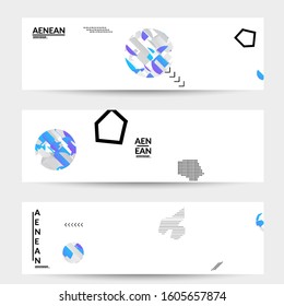 Abstract vector templates with geometric shapes filled with bright colored stripes. Digital hi tech visualization as global information design for marketing technology. Bid data industrial analyses.