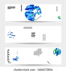 Abstract vector templates with geometric shapes filled with bright colored stripes. Digital hi tech visualization as global information design for marketing technology. Bid data industrial analyses.