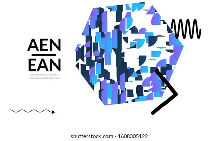 Abstract vector templates with geometric shapes filled with bright colored stripes. Digital hi tech visualization as global information design for marketing technology. Bid data industrial analyses.