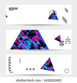 Abstract vector templates with geometric shapes filled with bright colored stripes. Digital hi tech visualization as global information design for marketing technology. Bid data industrial analyses.