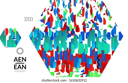 Abstract vector templates with geometric shapes filled with bright colored stripes. Digital hi tech visualization as global information design for marketing technology. Bid data industrial analyses.