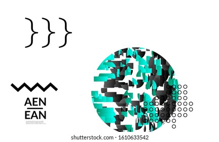 Abstract vector templates with geometric shapes filled with bright colored stripes. Digital hi tech visualization as global information design for marketing technology. Bid data industrial analyses.