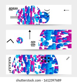 Abstract vector templates with geometric shapes filled with bright colored stripes. Digital hi tech visualization as global information design for marketing technology. Bid data industrial analyses.